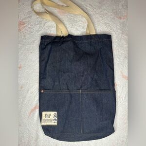 GAP Dark Blue Denim Tote with Cream Straps